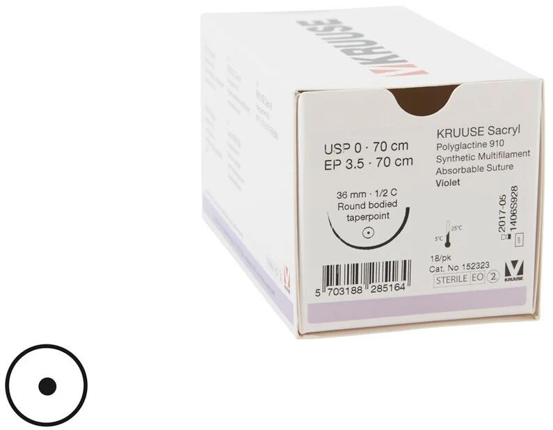 

Шовный материал Kruuse Sacryl 18 шт, нить 70 см, игла 36 мм