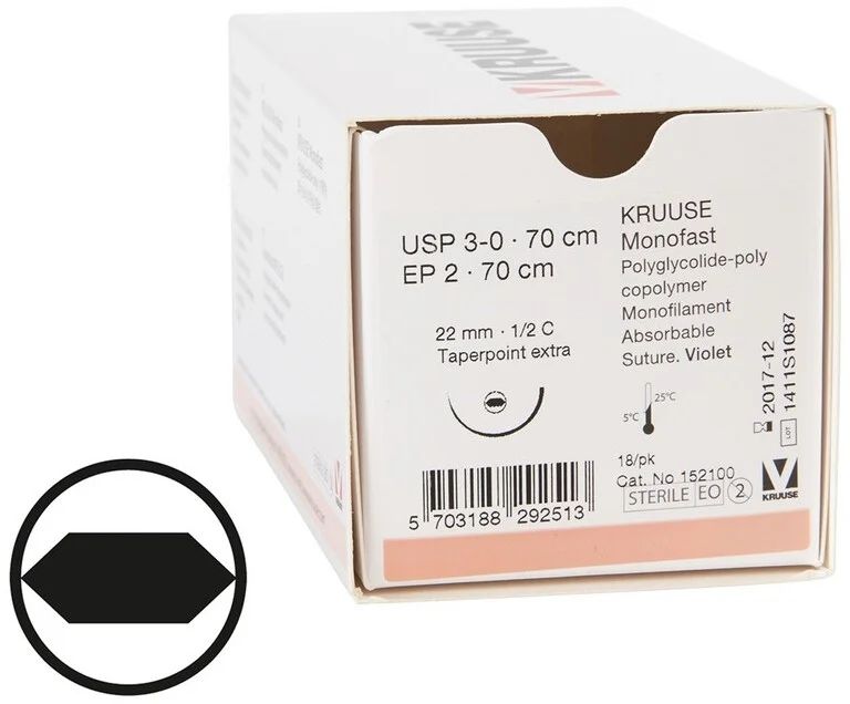 

Шовный материал Kruuse Monofast 18 шт, нить 70 см, игла 22 мм