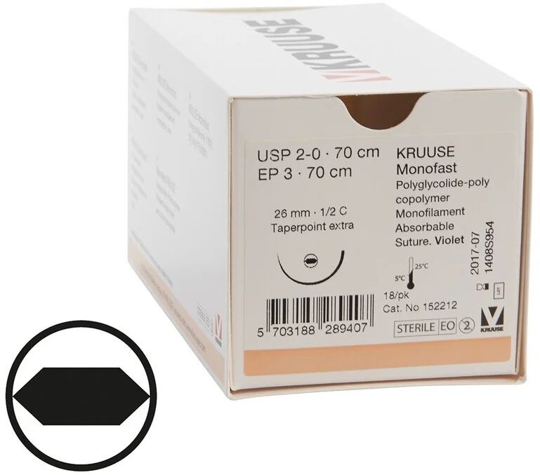 

Шовный материал Kruuse Monofast 18 шт, нить 70 см, игла 26 мм