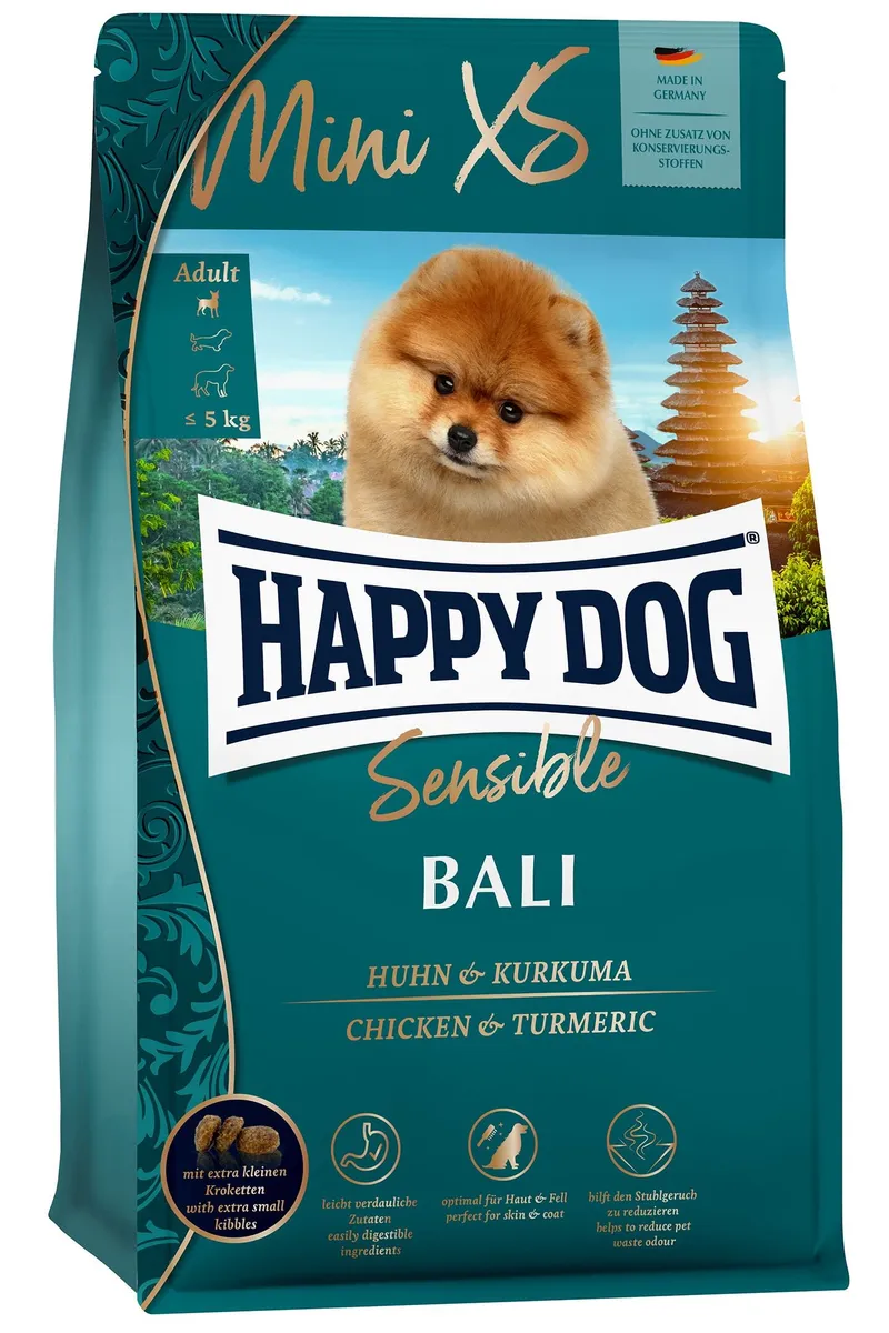 фото Корм сухой для собак happy dog sensible mini xs bali, курица и куркума 1.3 кг