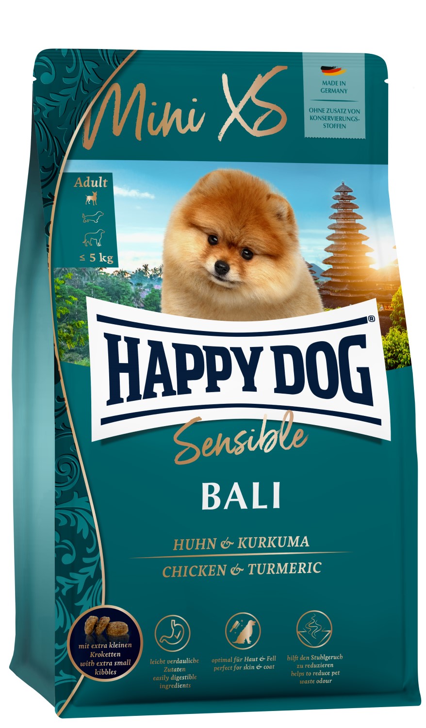 фото Корм сухой для собак happy dog sensible mini xs bali, курица и куркума 1.3 кг