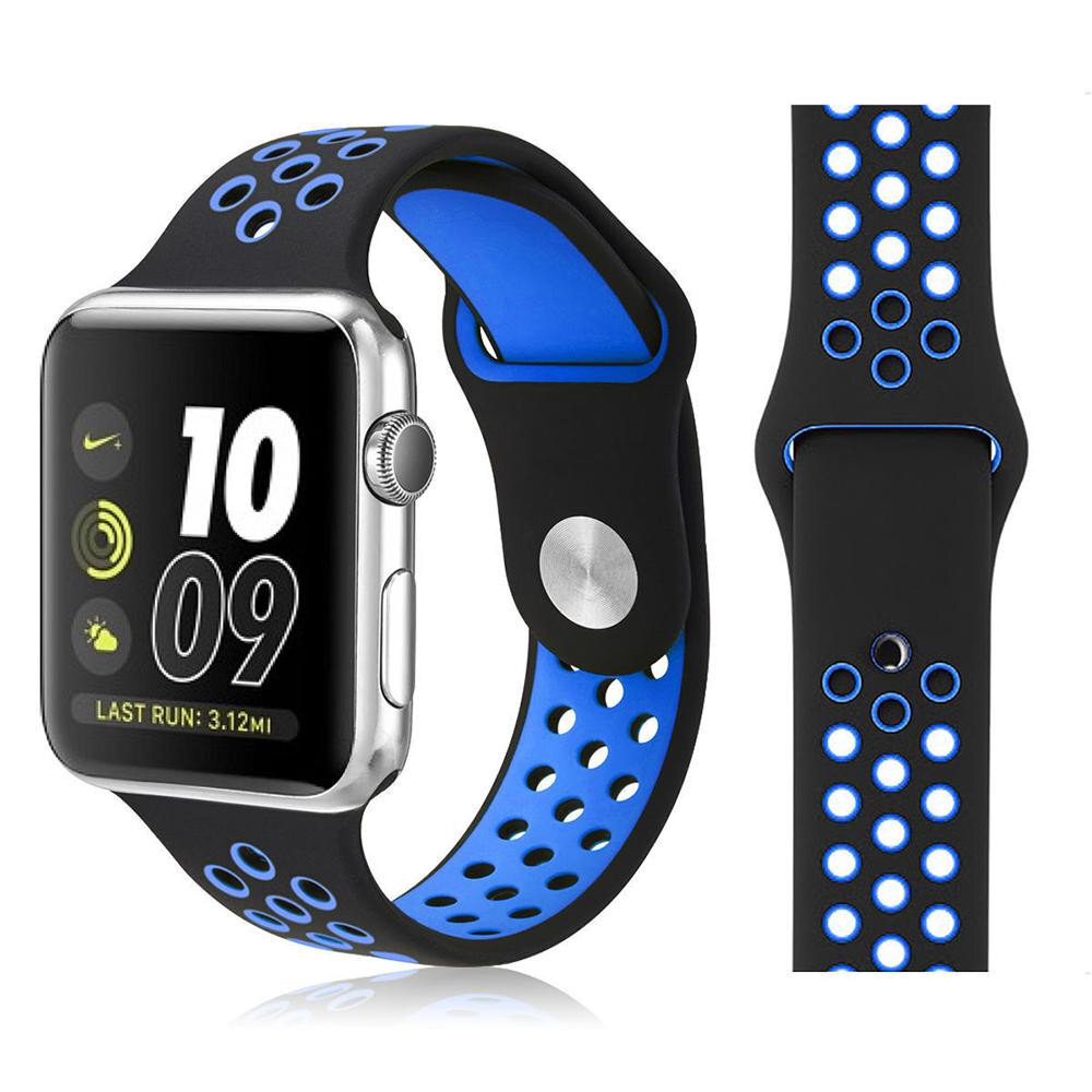 

Ремешок силиконовый перфорированный NK для Apple Watch 38/40мм (37), сине-серый+че