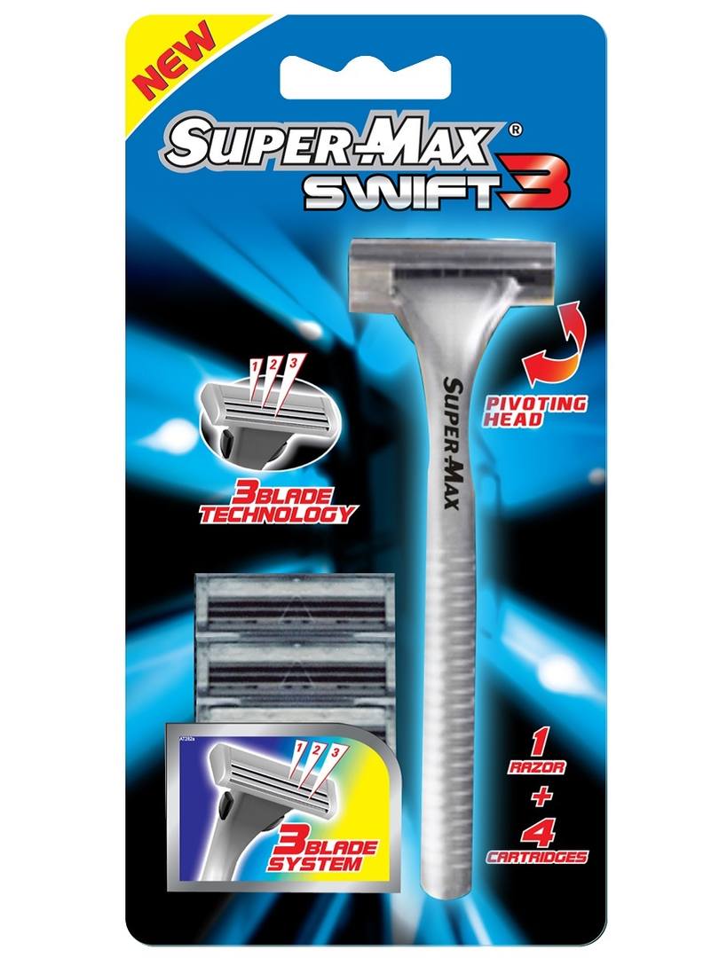 фото Многоразовый станок super-max + 4 сменных катриджей с тройным лезвиемswift 3