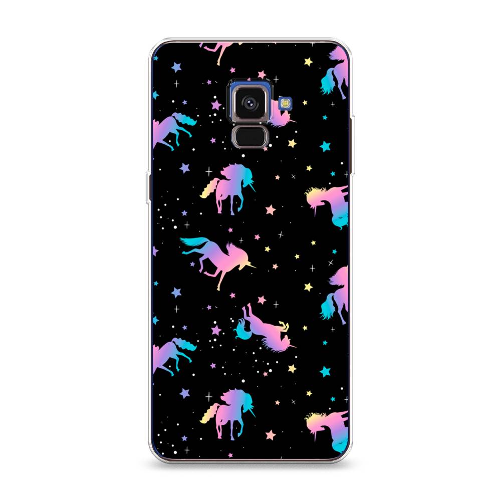 

Чехол на Samsung Galaxy A8 2018 "Единороги градиент", Черный;розовый;голубой, 25450-1