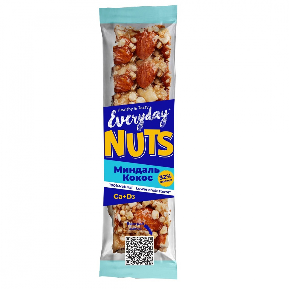 фото Ореховый батончик everyday nuts "миндаль-кокос", 40 г