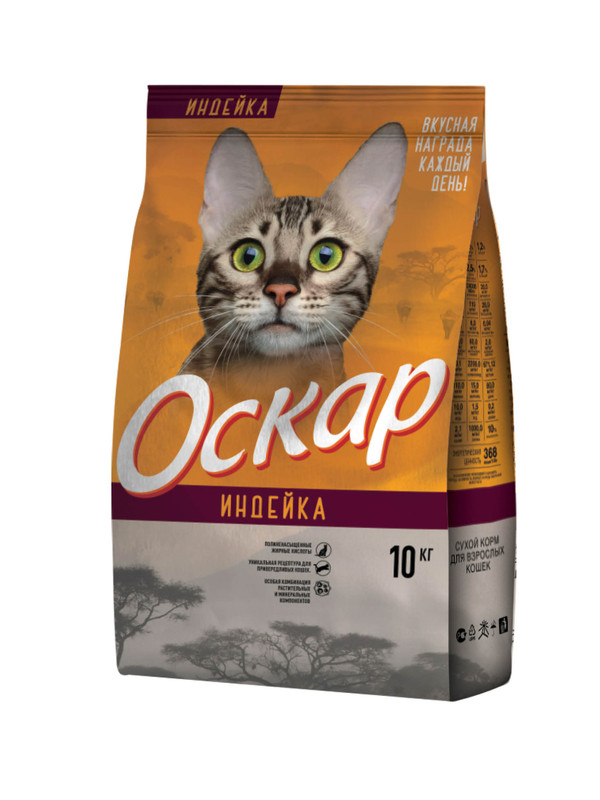 фото Сухой корм для кошек оскар индейка, 10 кг