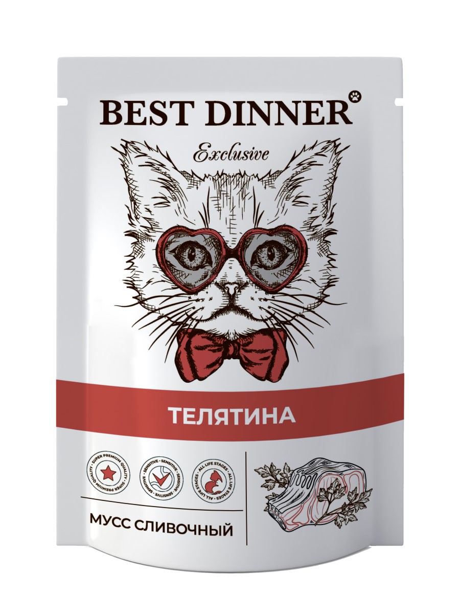 фото Влажный корм для кошек best dinner exclusive, сливочный мусс с телятиной, 24шт по 85г