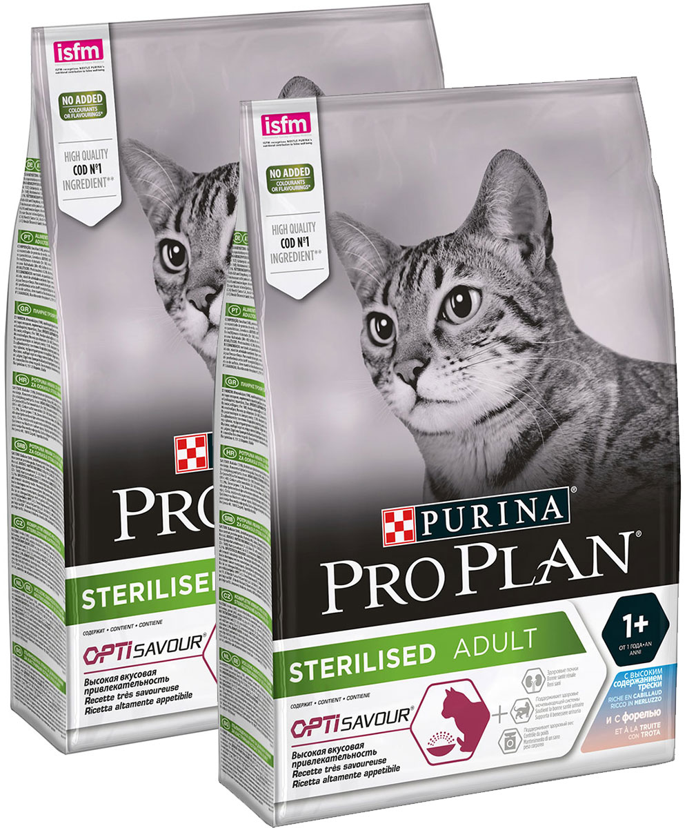 

Сухой корм для кошек Pro Plan Cat Optisavour Sterilised треска и форель, 2 шт по 3 кг