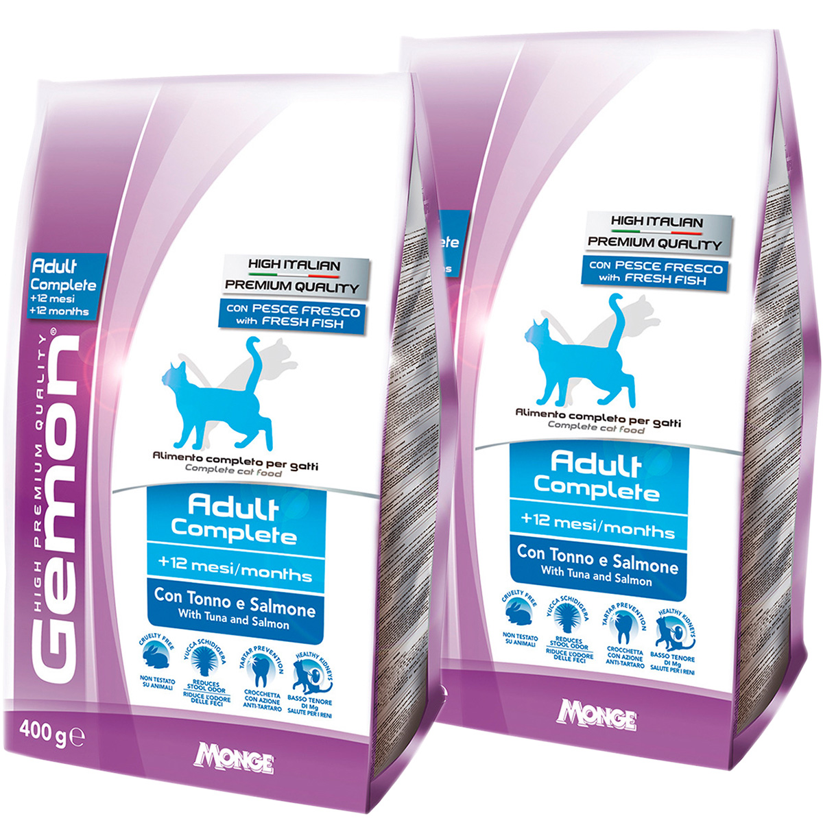 

Сухой корм для взрослых кошек Gemon Cat Adult с тунцом и лососем, 2 шт по 0,4 кг