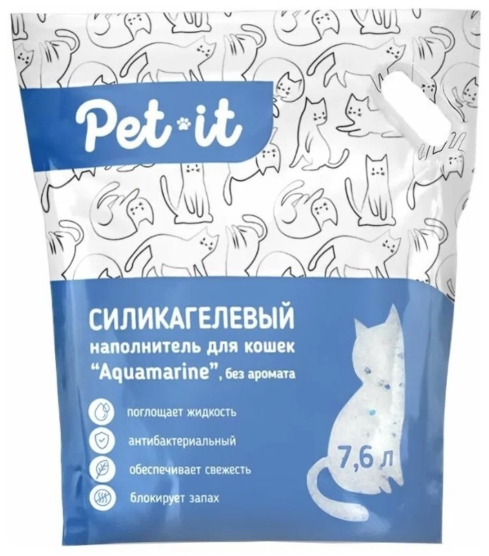 Наполнитель для туалета кошек Pet-it Aquamarine силикагелевый без аромата 7,6 л