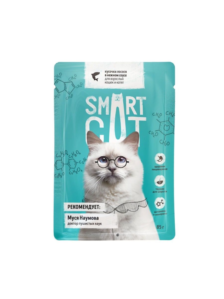 

Влажный корм для кошек Smart CAT, лосось, 25шт по 85г, лосось 85 г