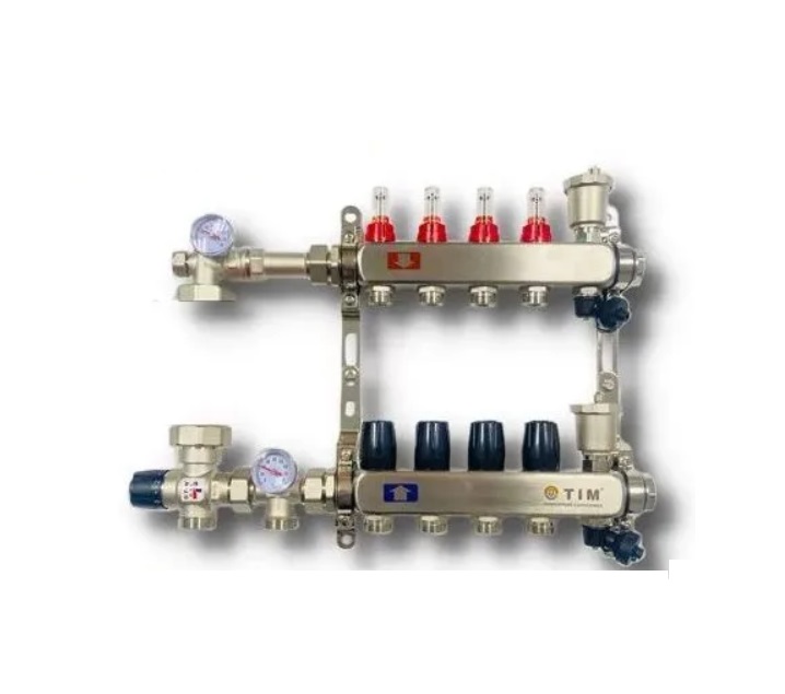 

Комплект для водяного теплого пола без насоса Коллектор 4 контуров (узел JH-1035), Комплект для водяного теплого пола БЕЗ НАСОСА