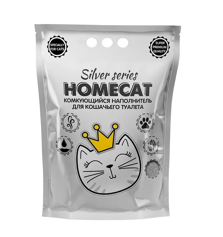 Комкующийся наполнитель HOMECAT Silver Series бентонитовый, 4 шт по 5 кг