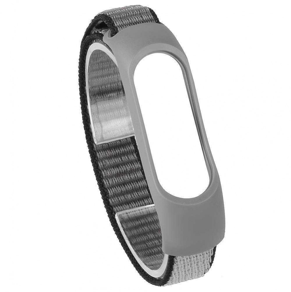 

Ремешок нейлоновый для Xiaomi Mi Band 3/4/5 (20), серый металлик, на липучке