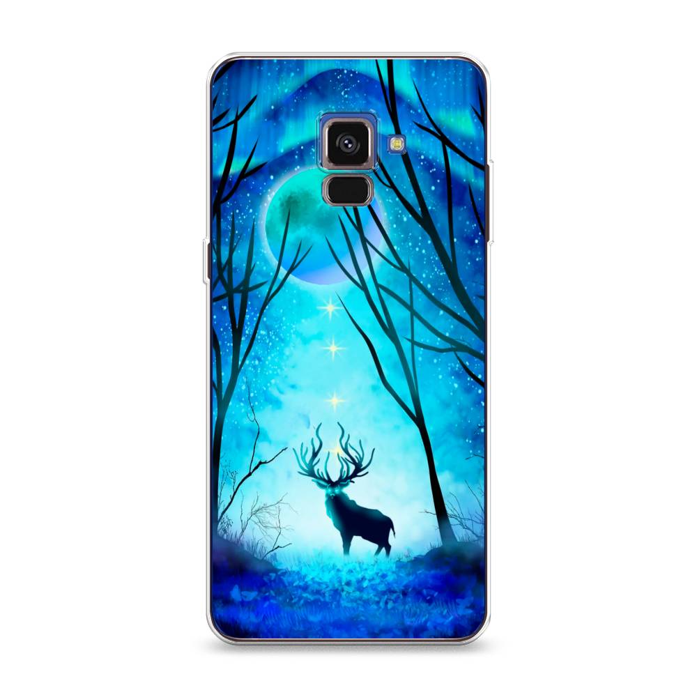 

Чехол на Samsung Galaxy A8 2018 "Олень северное сияние", Синий;черный;голубой, 25450-1
