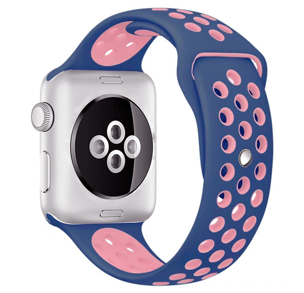 

Ремешок силиконовый перфорированный NK для Apple Watch 42/44мм (9), синий+розовый,