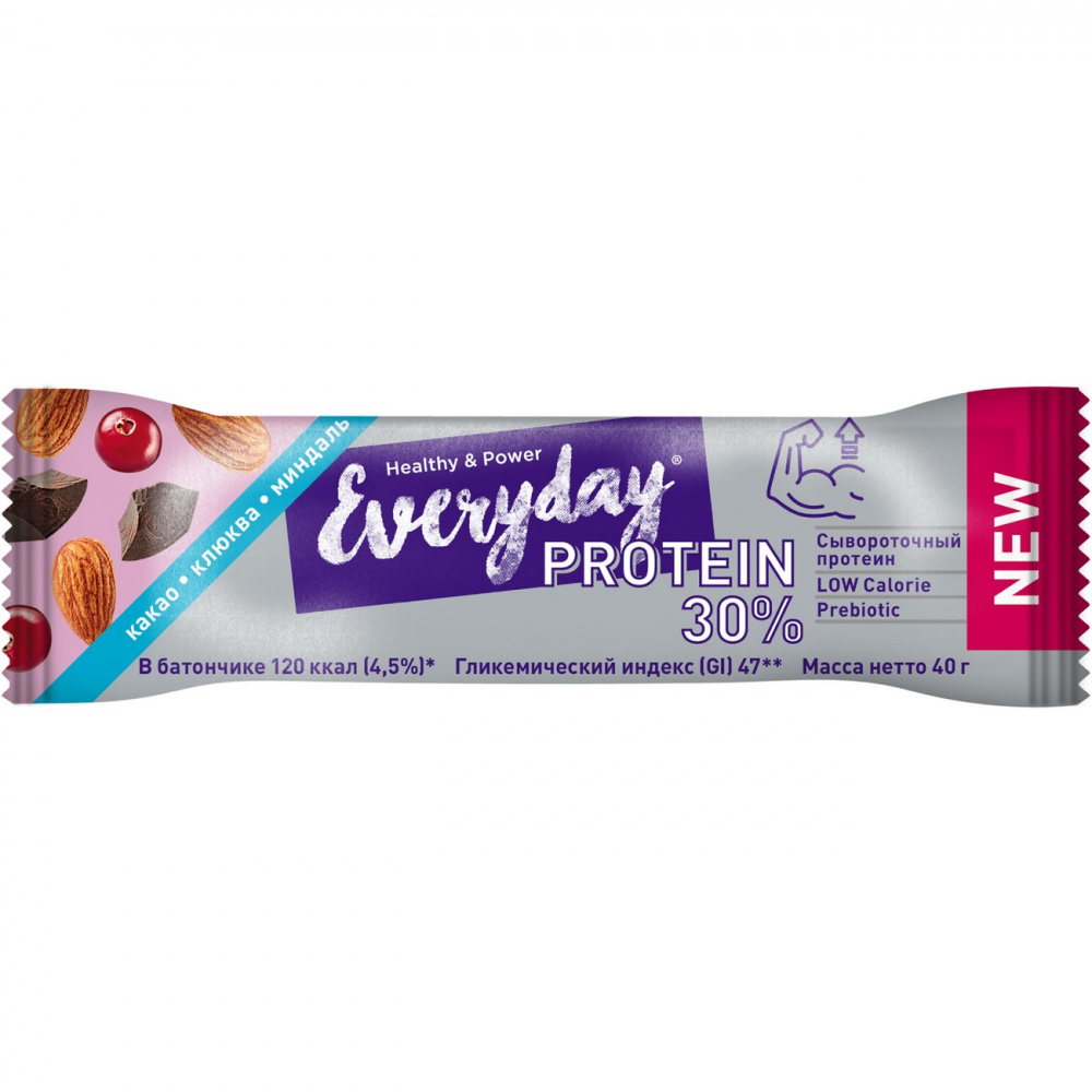 

Протеиновый батончик Everyday 30% Protein "Какао, клюква и миндаль", 40 г