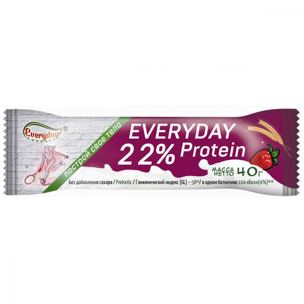 фото Протеиновый батончик everyday 22% protein "клубника со злаками", 40 г