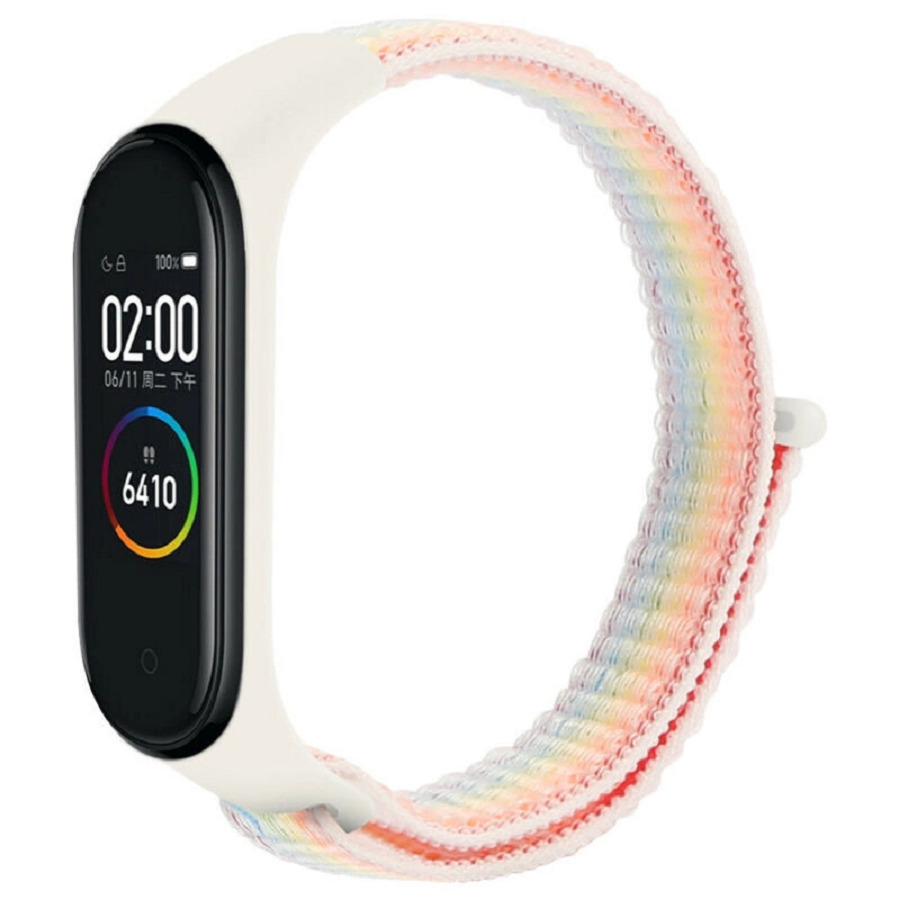 

Ремешок нейлоновый для Xiaomi Mi Band 3/4/5 (9), бледно-радужный, на липучке