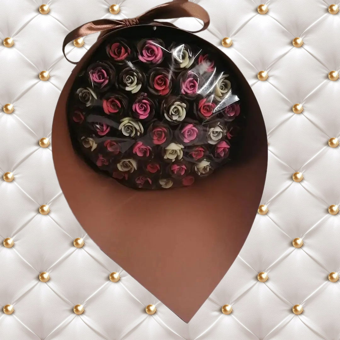 

Шоколадный букет из роз ShokoTrendy 37 шт белый молочный шоколад, 444 г, Шоколадные розы букет