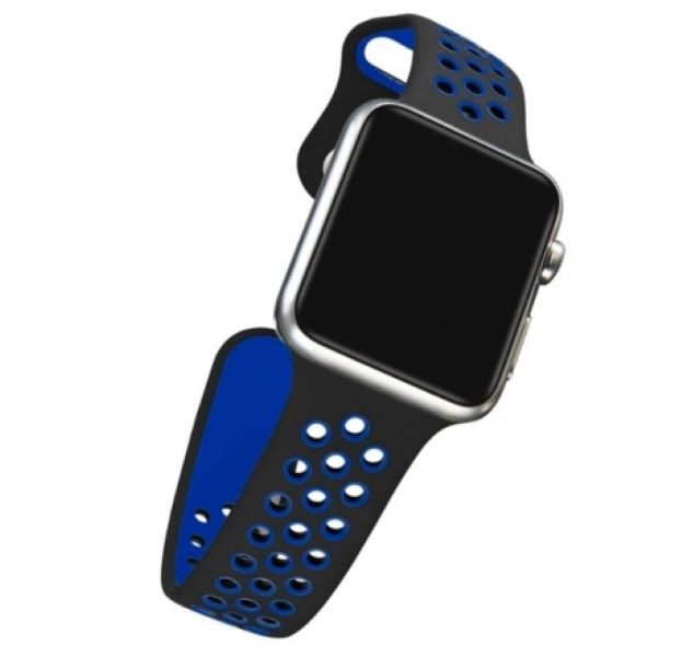 

Ремешок силиконовый перфорированный NK для Apple Watch 38/40мм (8), черный+синий,