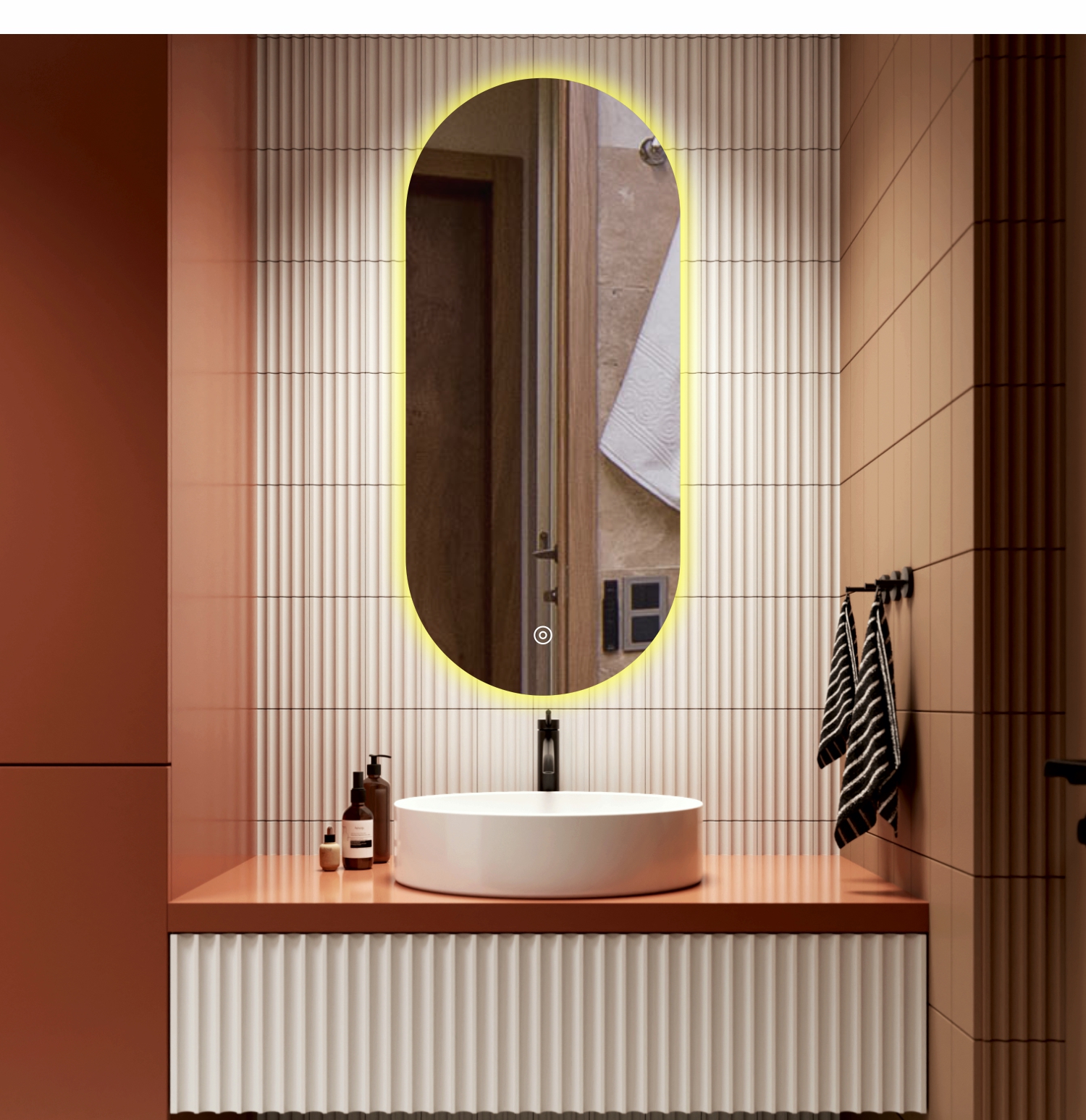 фото Зеркало для ванной alfa mirrors с теплой подсветкой 3200к овальное 40х90см, арт. an-49t