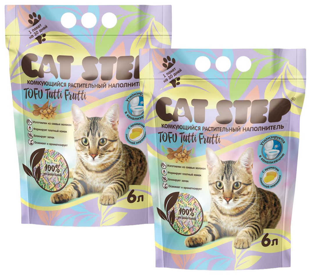 Комкующийся наполнитель Cat Step Tofu Tutti Frutti растительный, 2шт по 6л