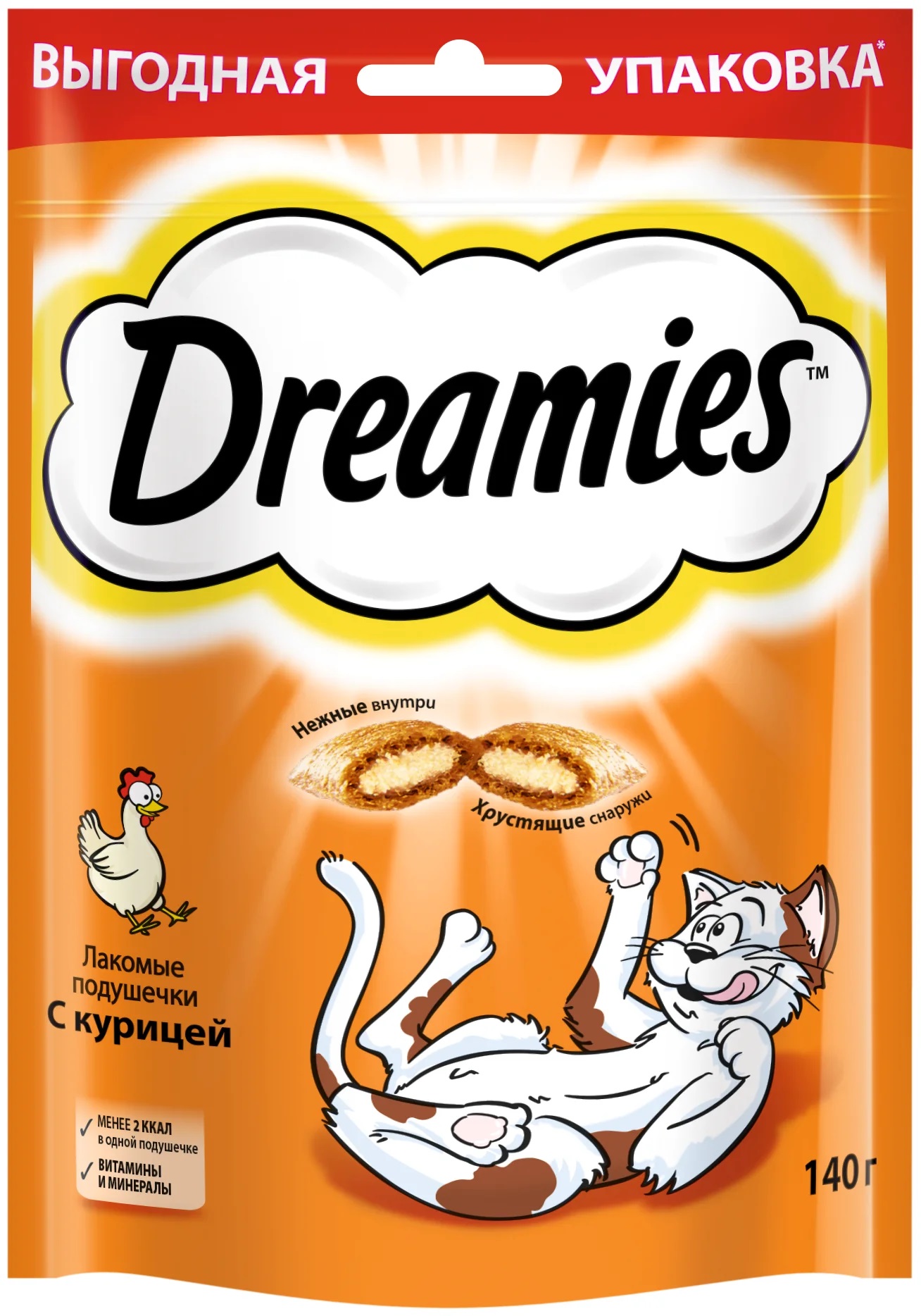 Лакомство для кошек Dreamies x подушечки с курицей, 10 шт по 140 г