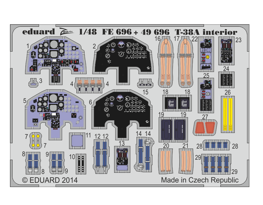 

FE696 Eduard 1/48 Цветное фототравление для T-38A interior S. A., Цветной
