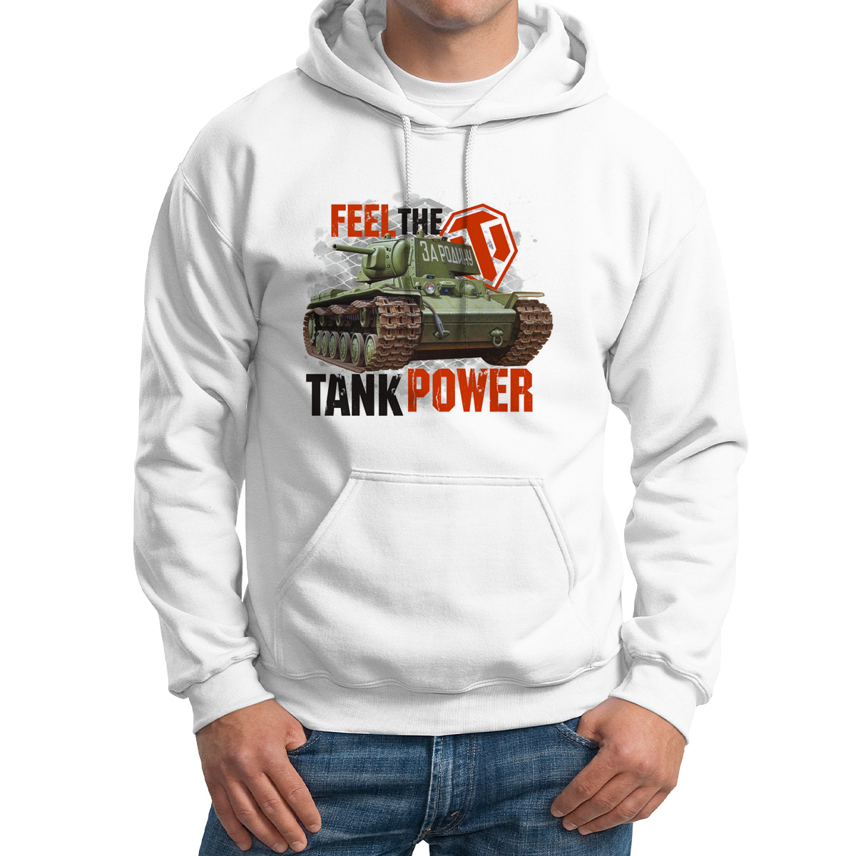 

Худи унисекс CoolPodarok Feel the tank power белое 50 RU, CX50M015951