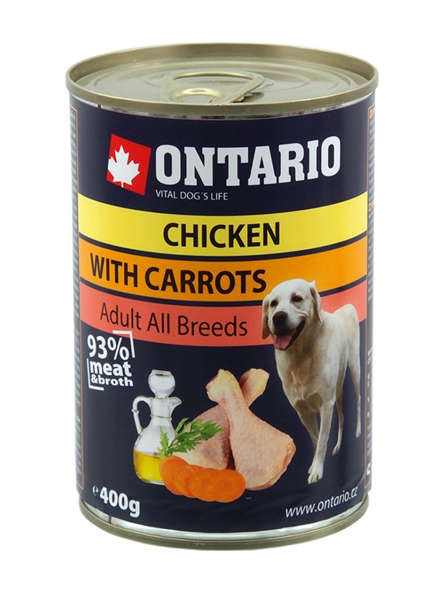 фото Влажный корм для собак ontario, курица, морковь, 6шт, 400г