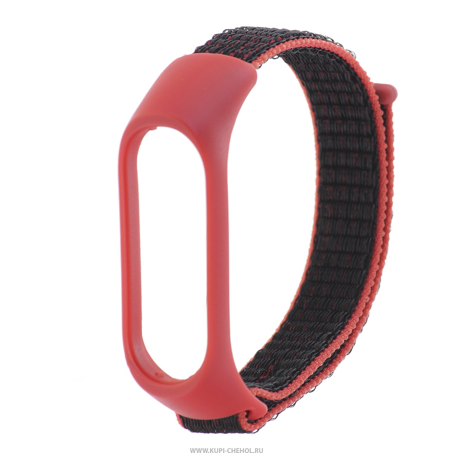 

Ремешок нейлоновый для Xiaomi Mi Band 3/4/5 (7), розовый+черный, на липучке