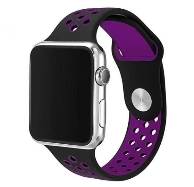 

Ремешок силиконовый перфорированный NK для Apple Watch 38/40мм (6), черный+фиолето