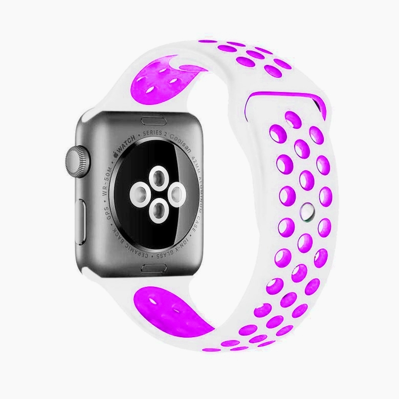 

Ремешок силиконовый перфорированный NK для Apple Watch 38/40мм (5), белый+фиолетов