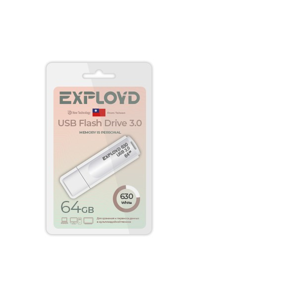 

Флешка EXPLOYD EX-64GB-630-White USB 3.0 32 ГБ красный (80404030101), EX-64GB-630-White USB 3.0