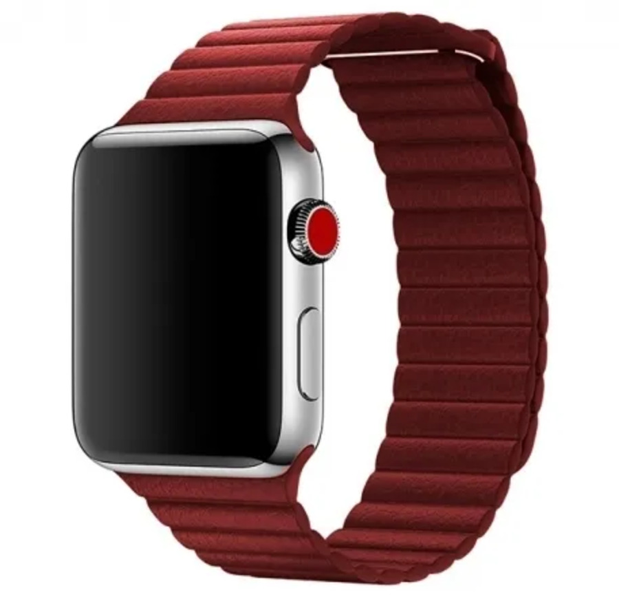 

Ремешок кожаный для Apple Watch 42/44мм (5), красный, на магните