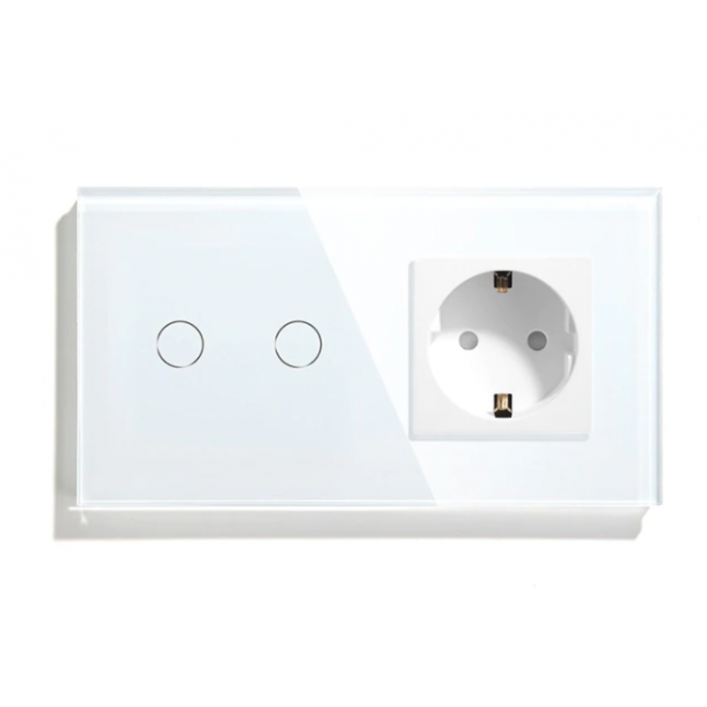 фото Розетка и умный wifi выключатель двойной tuya с алисой vk-2-roz белая