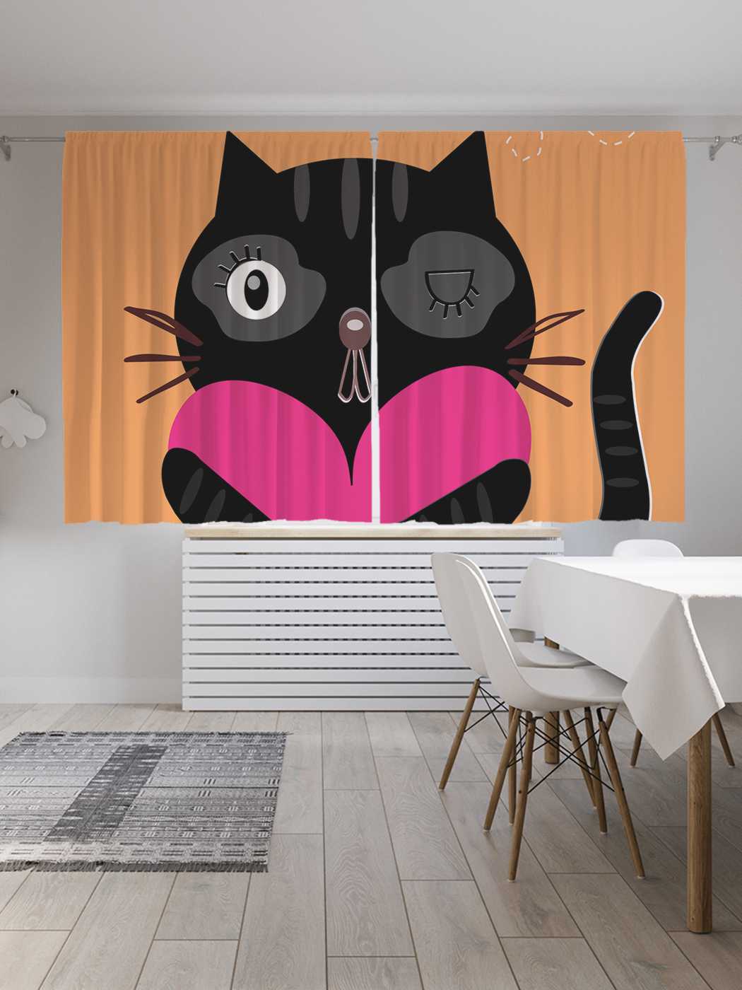 

Классические шторы JoyArty "Кот с сердцем", серия Oxford DeLux, 2 полотна 145x180 см, Кот с сердцем