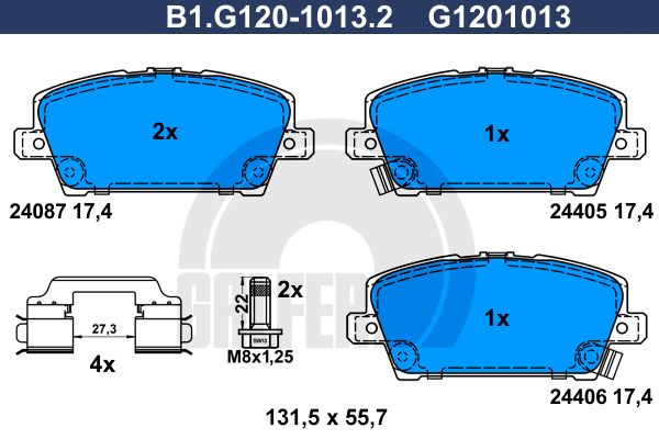 Тормозные колодки GALFER дисковые B1G12010132