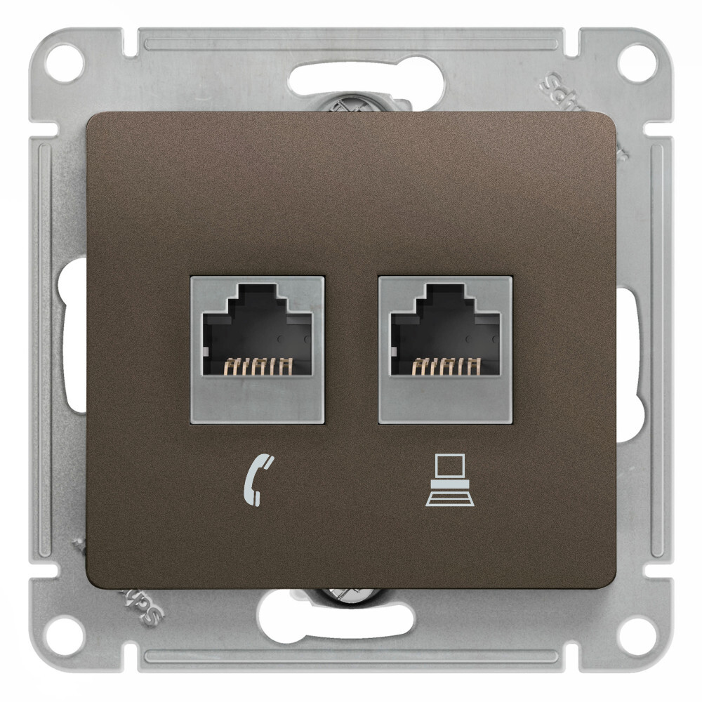 

Розетка компьютерная 2-м Glossa RJ45 кат.5E механизм шоколад, Glossa10_Скрытый_1