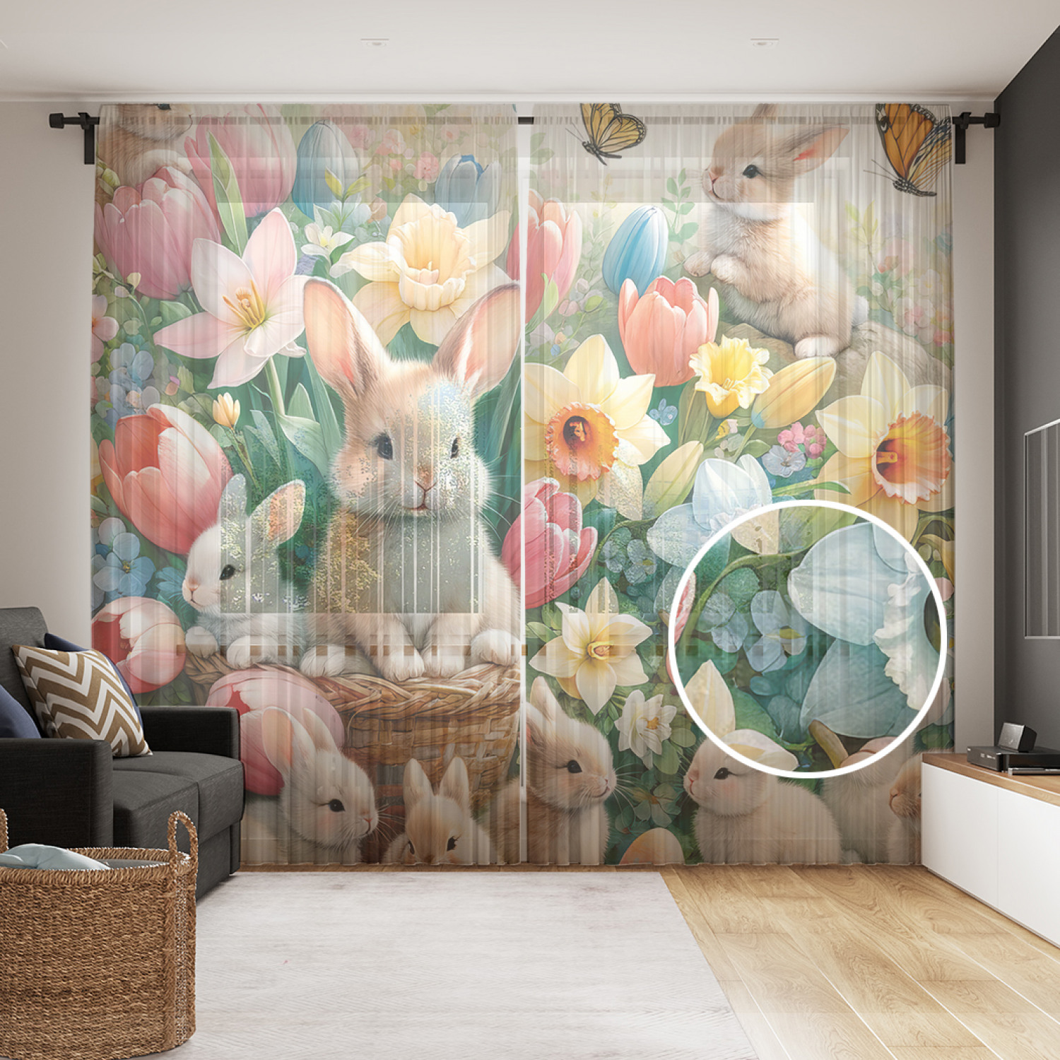 

Тюль Evrika Home сетка JoyArty Кролики в цветах 290x265, tul_sd1948_145x265