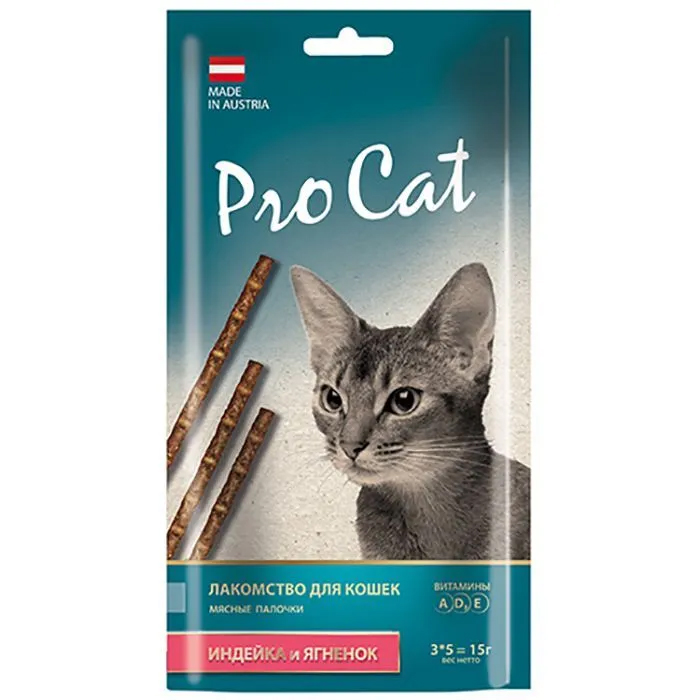 фото Лакомство для кошек pro cat с индейкой и ягненком 15 г