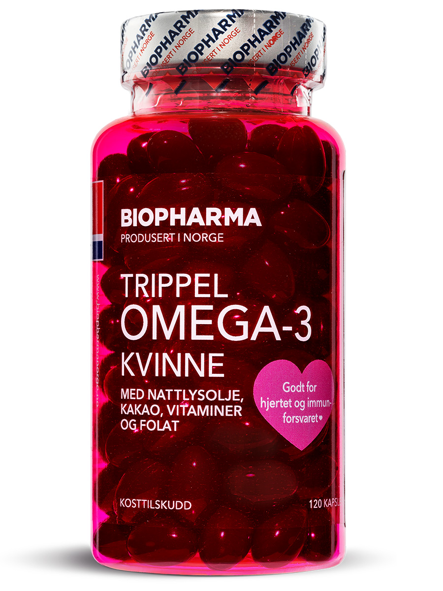 Тройная омега 3 с фолиевой кислотой Biopharma Trippel Omega 3 Kvinne, 120 капсул