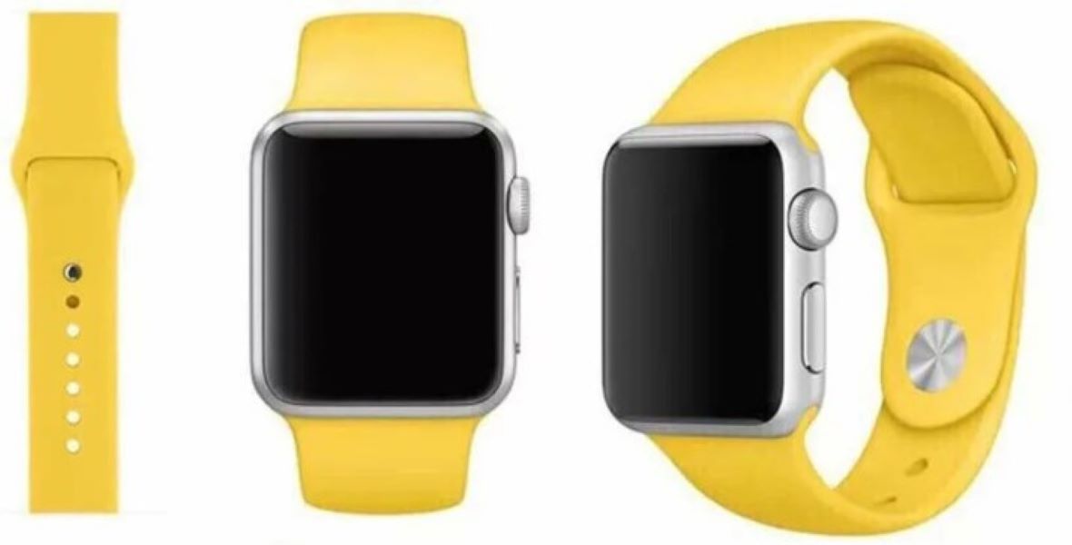 фото Ремешок силиконовый для apple watch 42/44мм (32), ярко-желтый, на кнопке nobrand