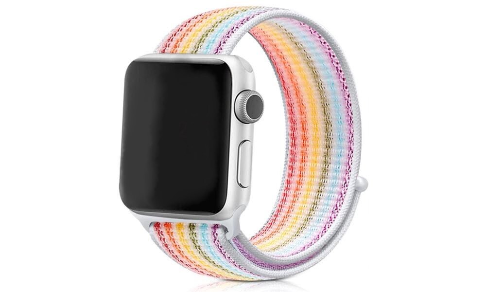 

Ремешок нейлоновый для Apple Watch 38/40мм (32), бледно-радужный, на липучке