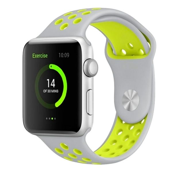 

Ремешок силиконовый перфорированный NK для Apple Watch 42/44мм (27), зеленый+серый