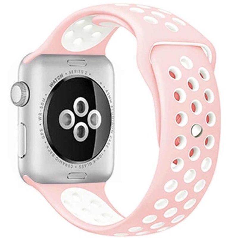 

Ремешок силиконовый перфорированный NK для Apple Watch 42/44мм (23), розовый+белый