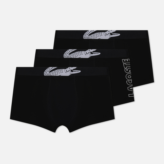 Комплект мужских трусов Lacoste 3-Pack Crocodile Print Trunk чёрный, Размер XXL