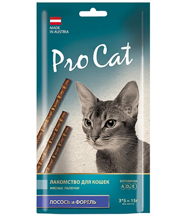 фото Лакомство для кошек pro cat, мясные палочки, лосось и форель, 15 г