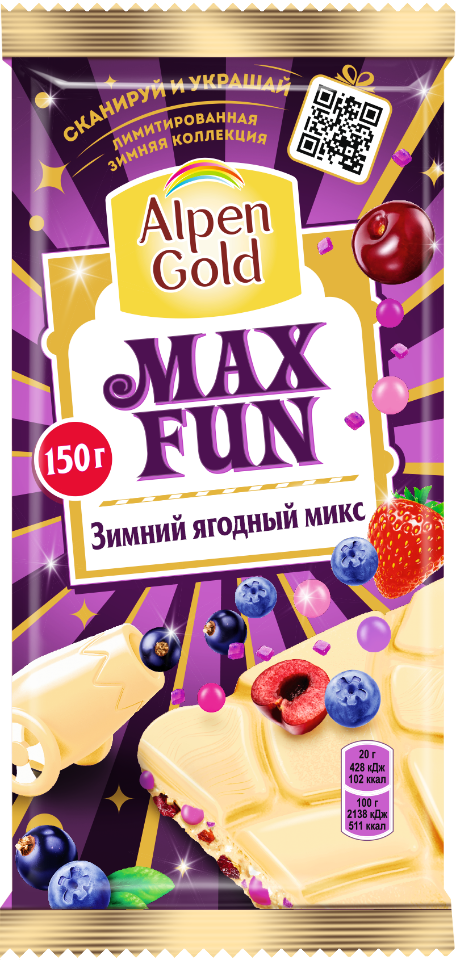 Шоколад Alpen Gold Max Fan Микс лесных ягод белый 150 г